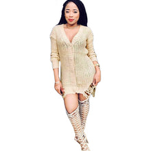 Load image into Gallery viewer, NEw Sexy Women Knitting Sweater Dress Deep V-Neck Distressed Buttons Solid Loose Casual Party Mini Dress Beige Cardigan