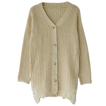 Load image into Gallery viewer, NEw Sexy Women Knitting Sweater Dress Deep V-Neck Distressed Buttons Solid Loose Casual Party Mini Dress Beige Cardigan